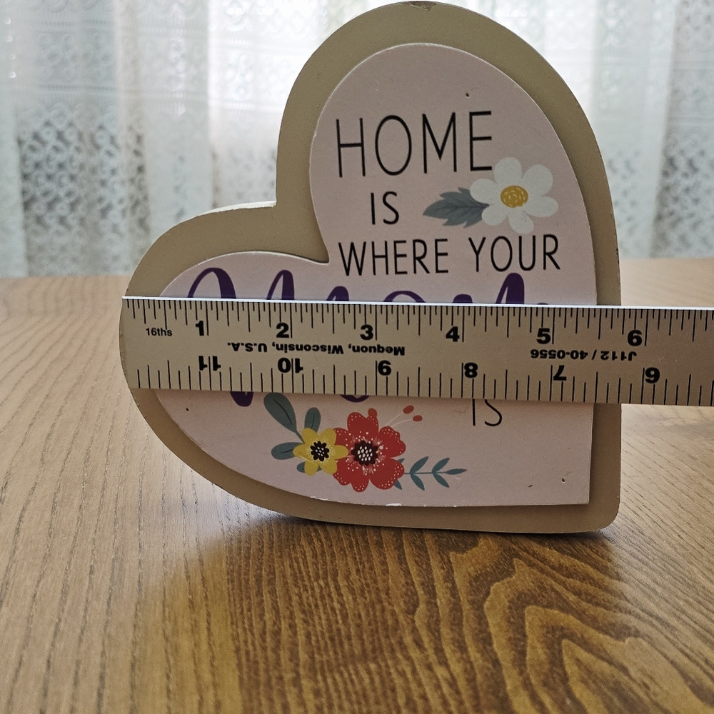 Home is Where Your Mom Is Tabletop Heart Shaped Sign with Flowers Shelf Decor - Picture 3 of 9